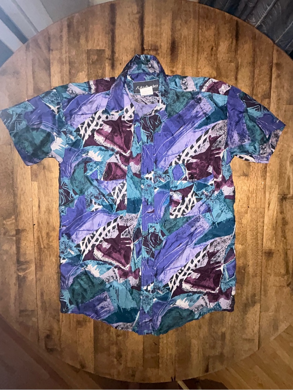 Vintage Silk Abstract Print Short Sleeve Shirt